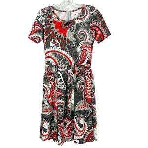 LulaRoe Amelia Black, Gray, Red, and White Fit and Flare Dress, EUC, Size XS